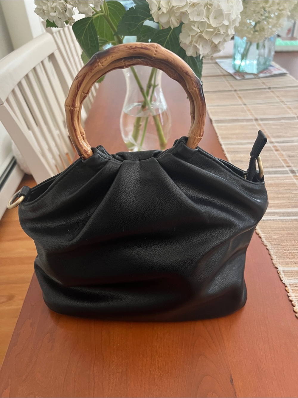 Joy Susan Black Tote with Bamboo-Style Round Handles